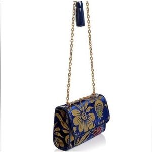 NWT Tory Burch Blue Velvet Floral Handbag
